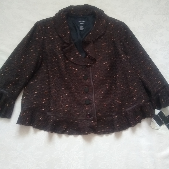 New Doncaster tweed ruffle silk trim gold metallic blazer jacket